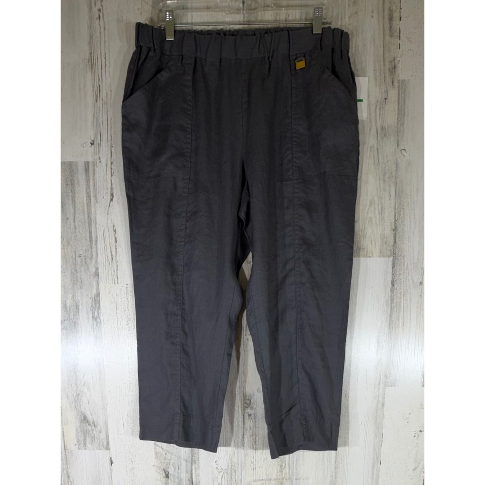 Ellen Tracy Linen Pants Large Gray Elastic Waist Cropped Pockets High Rise NEW
